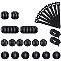 Gozlu Organizador Clip Cables de Escritorio-16 Pieza Sujeta Cables Adhesivo con 10 Pieza Ajustable Bridas- Soporte de…